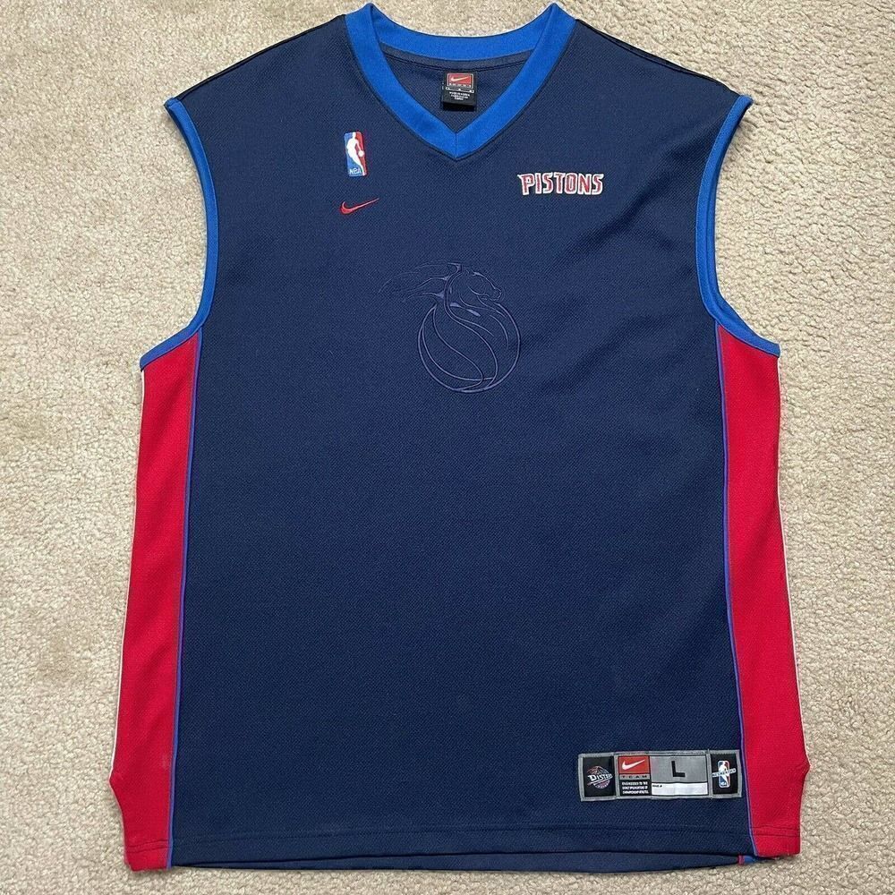 Vintage Nike NBA Authentics Detroit Pistons Team Jersey Pull Over Blue Large